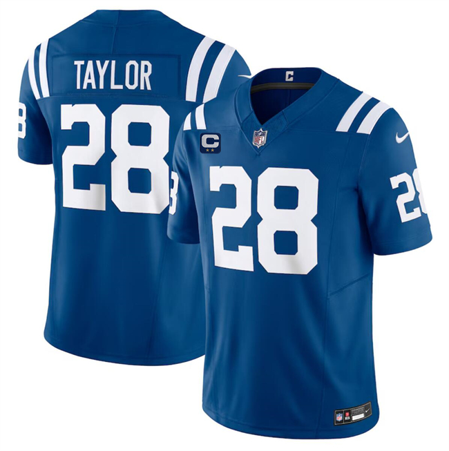 Men's Indianapolis Colts #28 Jonathan Taylor Blue 2024 F.U.S.E. With 2-Star C Patch Vapor Limited Stitched Football Jersey